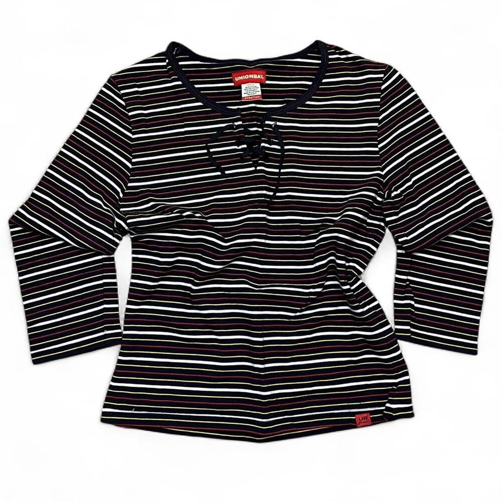Y2k Unionbay Women's lace up striped Shirt